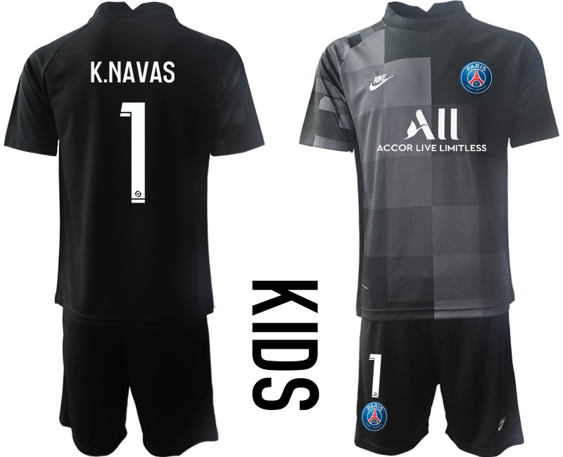 Youth 2021-2022 Club Paris St German black goalkeeper #1 Soccer Jersey